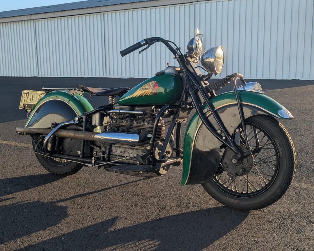 1941 Indian Four Cylinder Motorcycle - Running - Riding