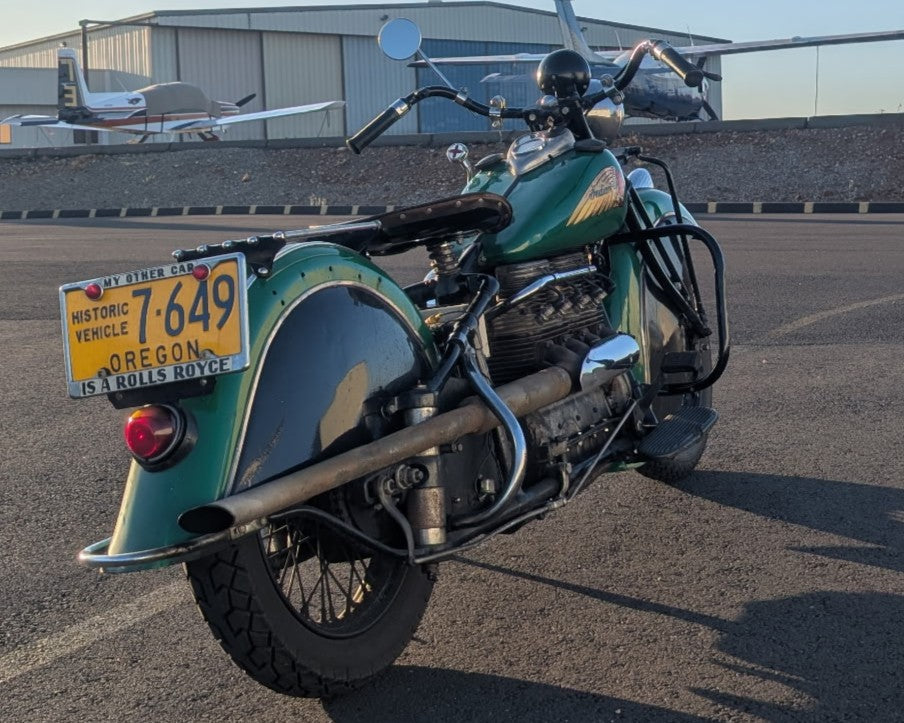 1941 Indian Four Cylinder Motorcycle - Running - Riding