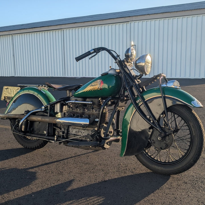 1941 Indian Four Cylinder Motorcycle - Running - Riding